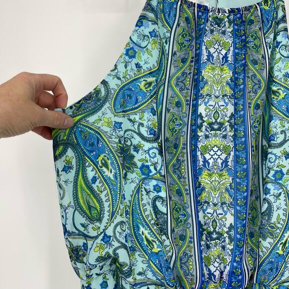 NWT London Times Sleeveless Blue Paisley Dress Sz 14 Garden Fairy Flowy Y2K 90s - Picture 15 of 16